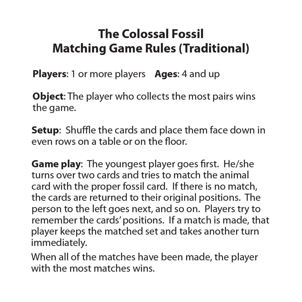 Colossal Fossil Matching Card Game